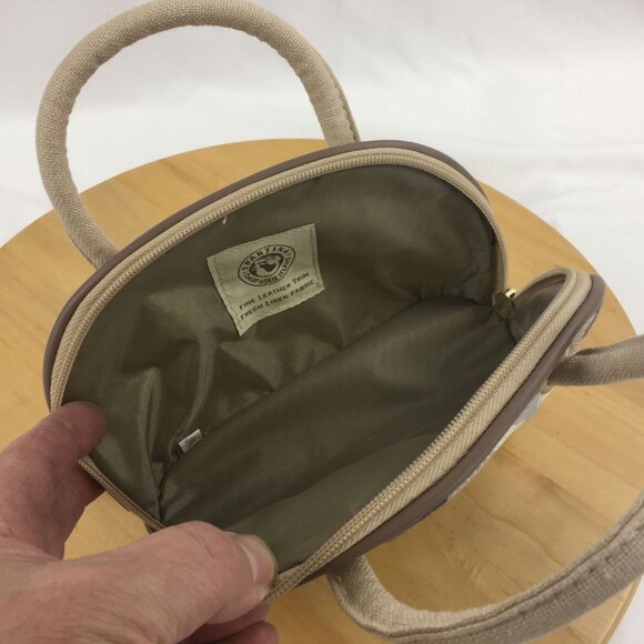 Spartina 449 Linen & Leather Mini Satchel Cosmetic Bag Makeup Bag - Picture 6 of 9